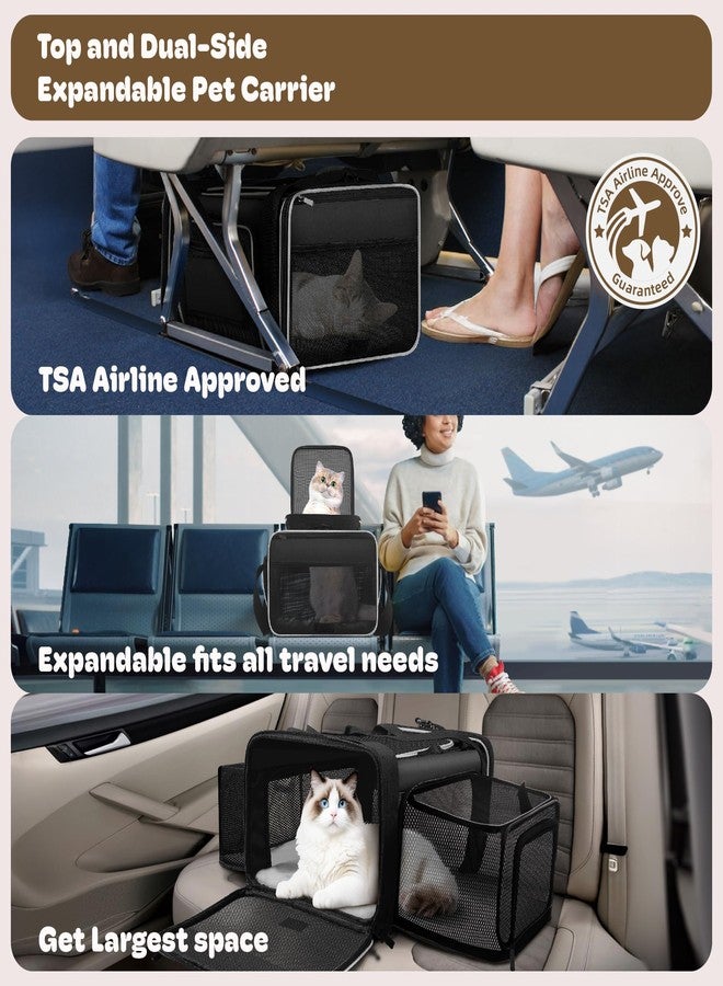 SHARLOVY Top and 2 Sides Expandable Large Cat Carrier 18x13.5x9.5, TSA Airline Approved Dog Carriers for Large Dogs, Soft-Sided Pet Carrier with Self-Locking Zippers for Kitten,Rabbit,Puppy, Black White - Image 2
